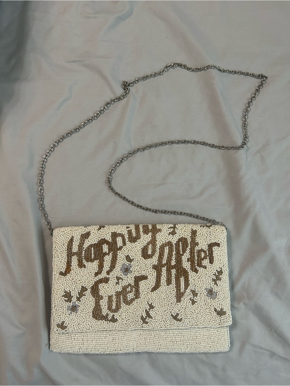 Beaded 'Happily Ever After' Crossbody Bag - White/Gold